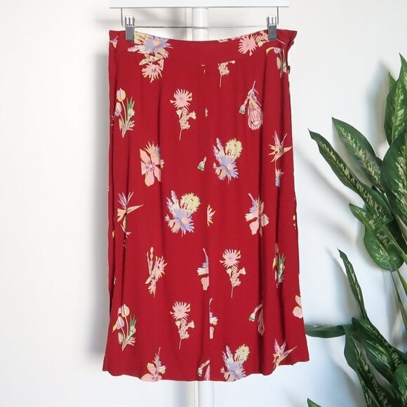 Madewell Burgundy Red Bird Of Paradise Side Button Floral Midi A-line Skirt Zero - Picture 7 of 12